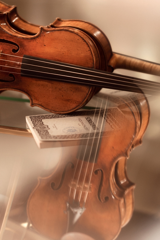 Geige und Noten mit Spiegeleffekt