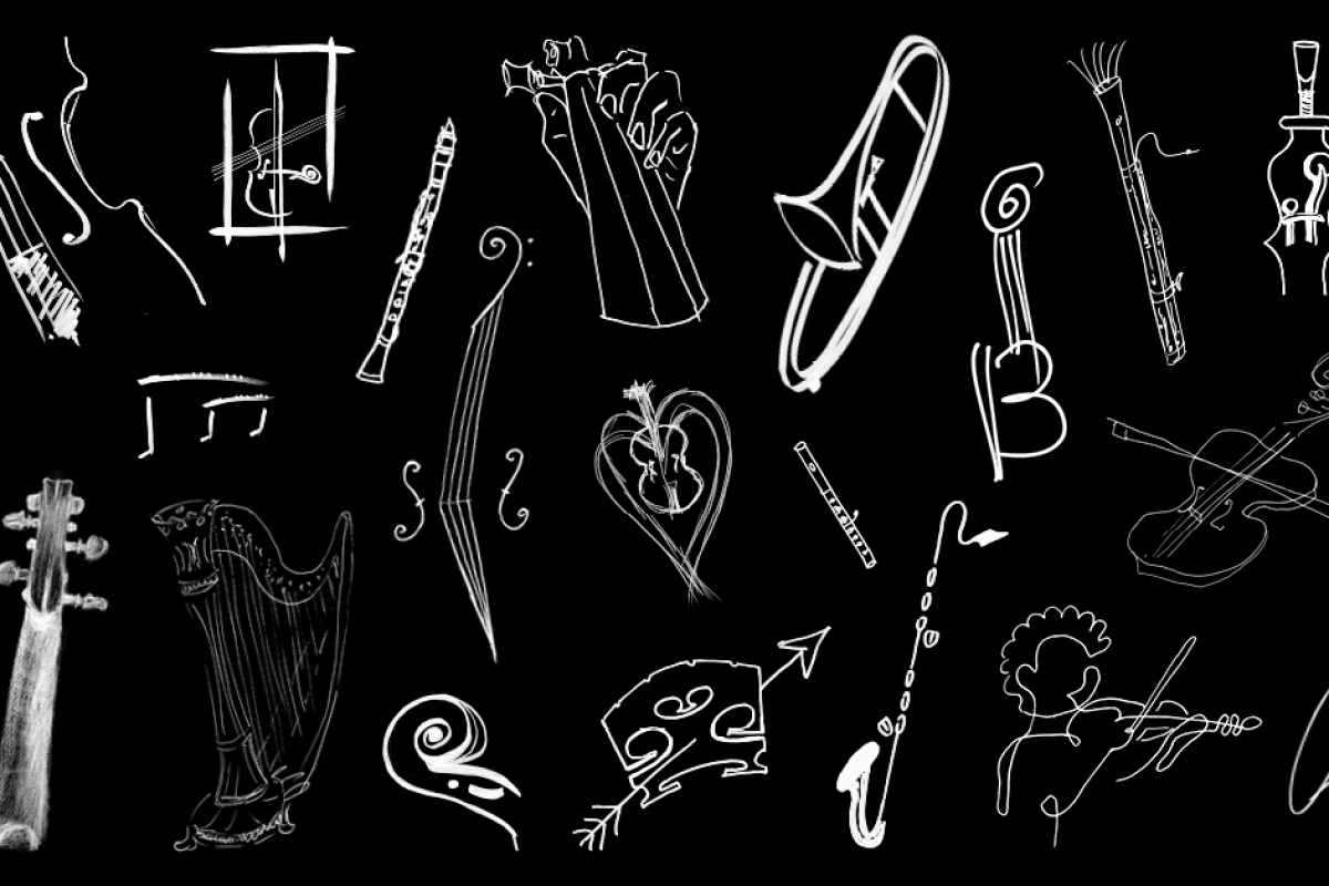 Viele gezeichnete Instrumente