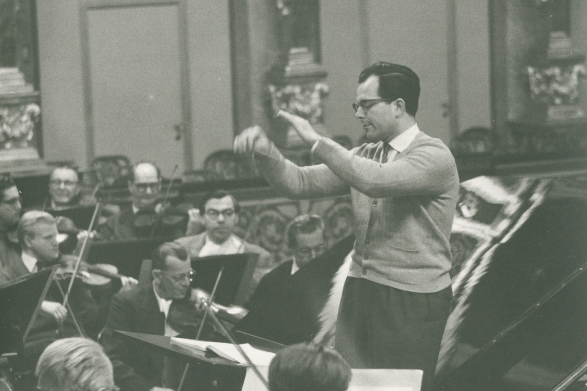 Sawallisch, Wolfgang bei einer Probe mit den Wiener Symphonikern im Großen Musikvereinssaal 1956
