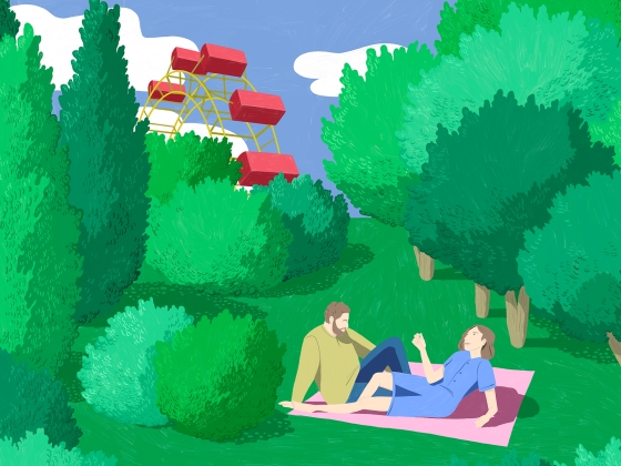 Zeichnung Prater-Picknick mit Riesenrad
